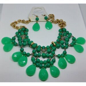𝅺NWT Bright Green Jewelry Set Necklace and Earrings Statement Vibrant